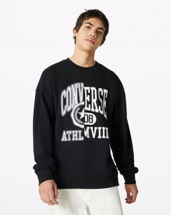 Converse Twisted Varsity Crew Férfi Sweatshirt Fekete | BKZVQOL-HU